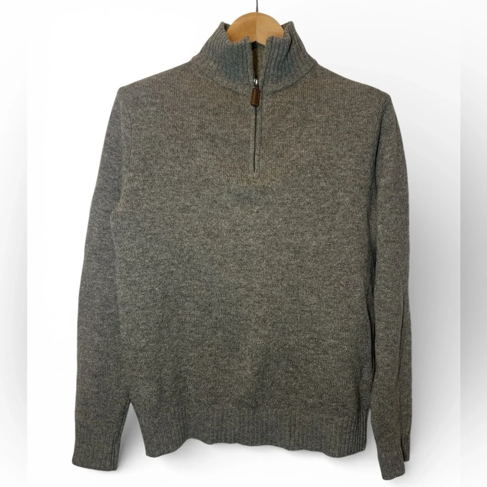 J. Crew Men's 1/4 Zip Up Mock Neck 100%‎ Lambswool Sweater Heather Mink Brown S
